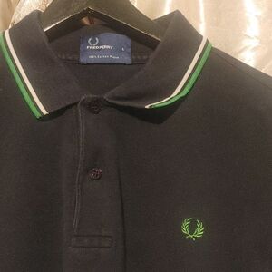 Fred Perry Black Polo with Green & White Collar Trim